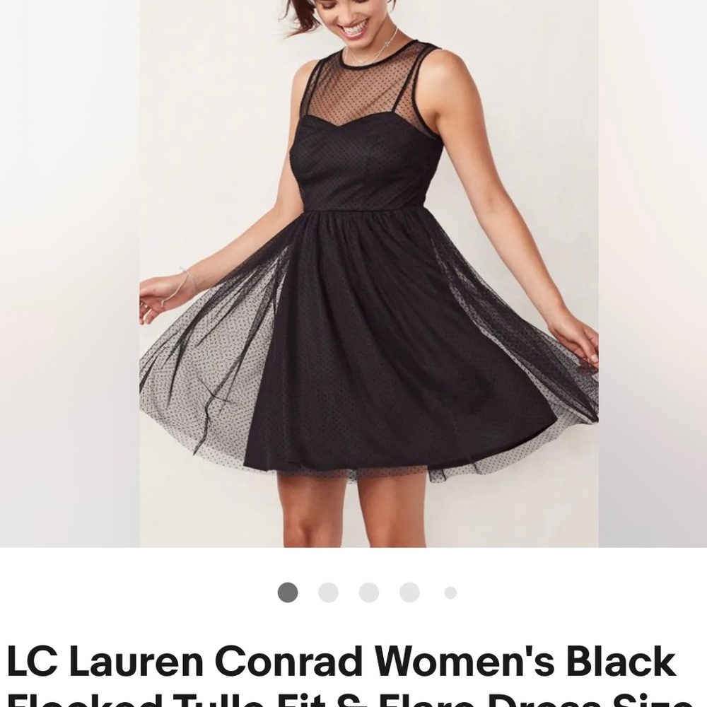 LC Lauren Conrad Women's Black Flocked Tulle Fit & Flare Dress Size 12